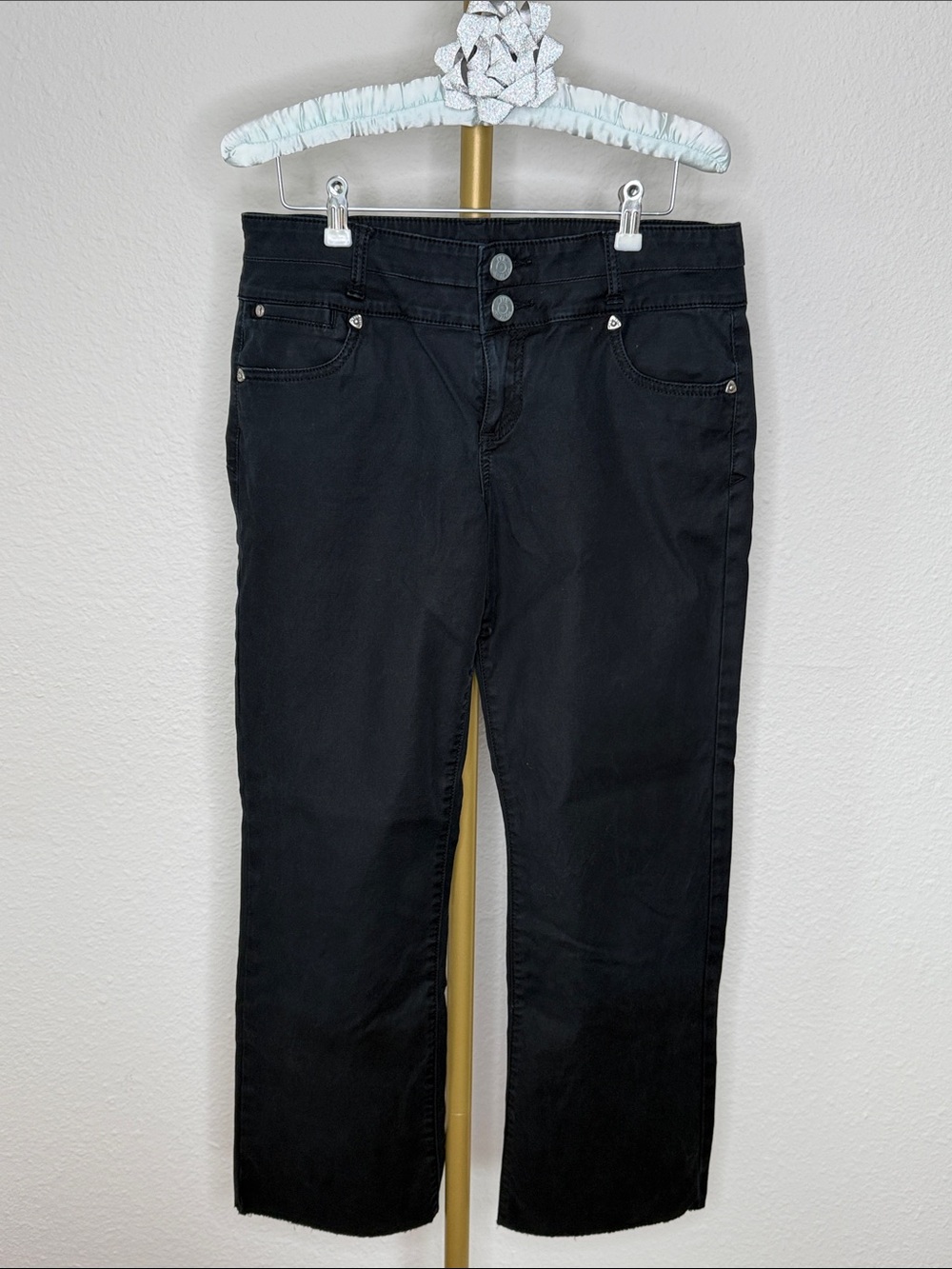 Kut from the Kloth Black Mid Rise Straight Leg Raw Hem Stretch Jeans Size 10